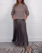Candelaria | vestido largo de punto y falda plisada — Gris topo