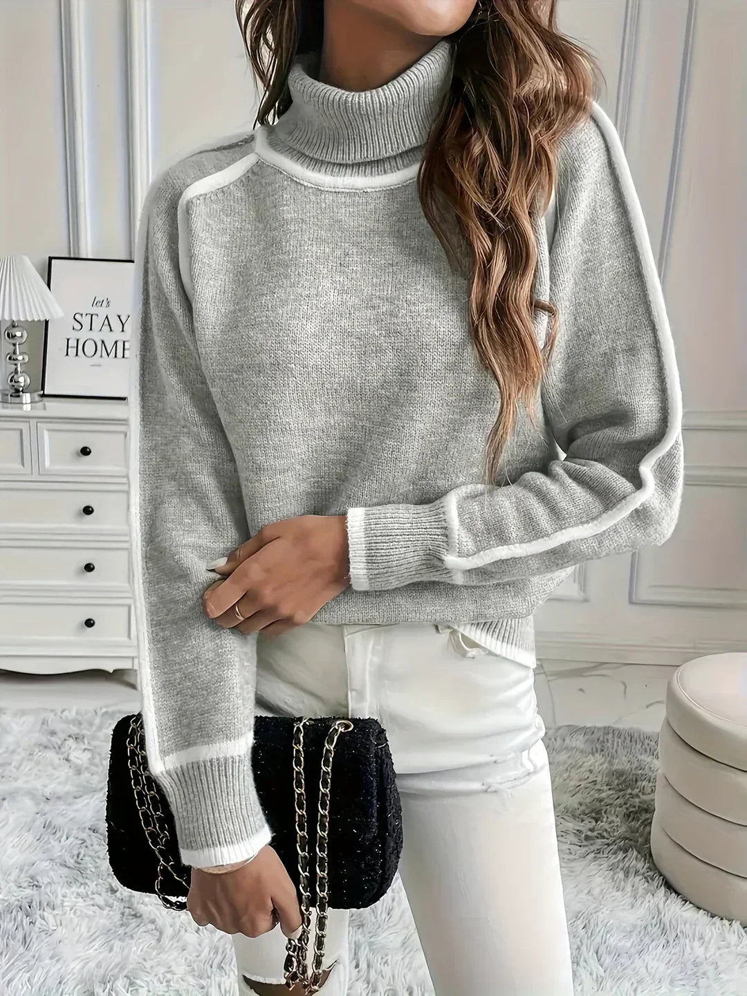 Yazmín | suéter de cuello alto con vivos — Gris