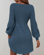 Dorotea | vestido corto de punto — Azul petróleo
