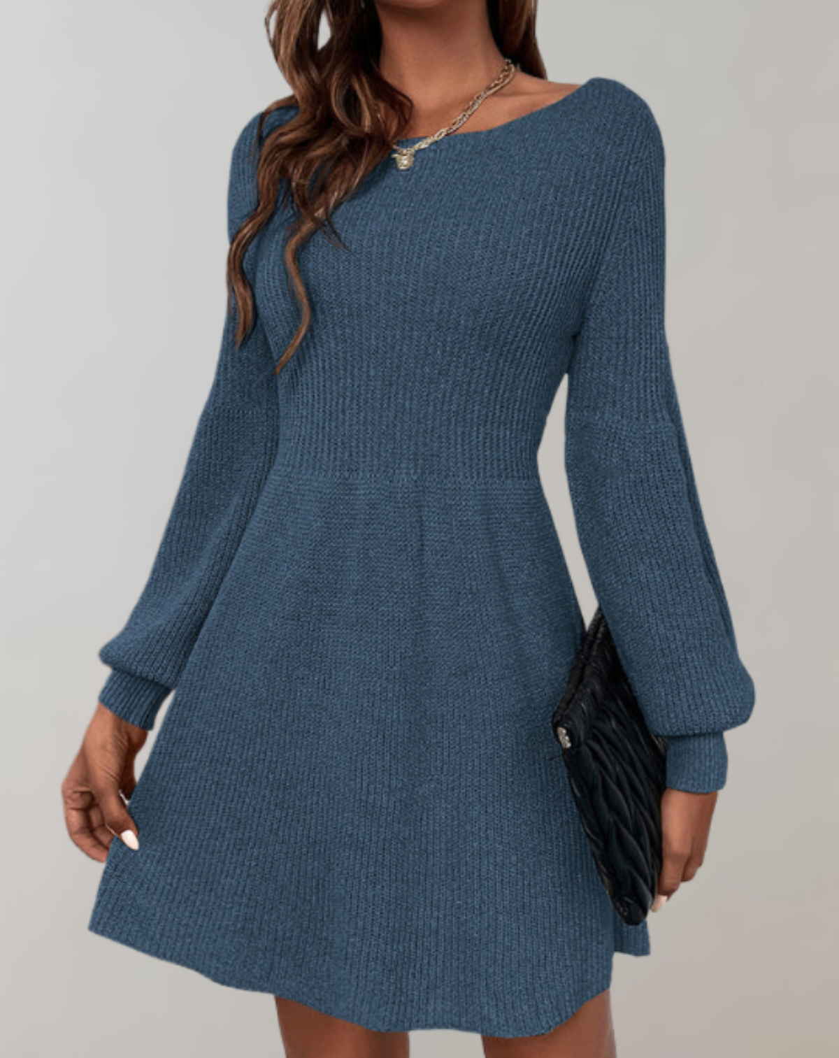 Dorotea | vestido corto de punto — Azul petróleo