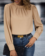 Petra | blusa de manga larga con pliegues — Camel