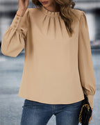 Petra | blusa de manga larga con pliegues — Camel