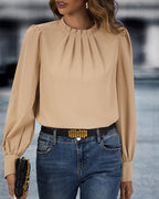 Petra | blusa de manga larga con pliegues — Camel