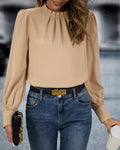 Petra | blusa de manga larga con pliegues — Camel