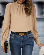 Petra | blusa de manga larga con pliegues — Camel