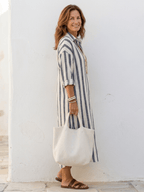Progreso | vestido camisero de rayas — Azul marino con blanco