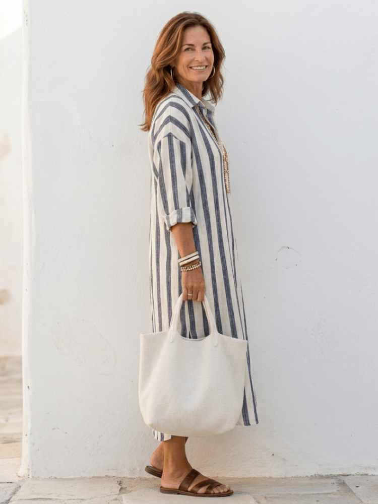 Progreso | vestido camisero de rayas — Azul marino con blanco