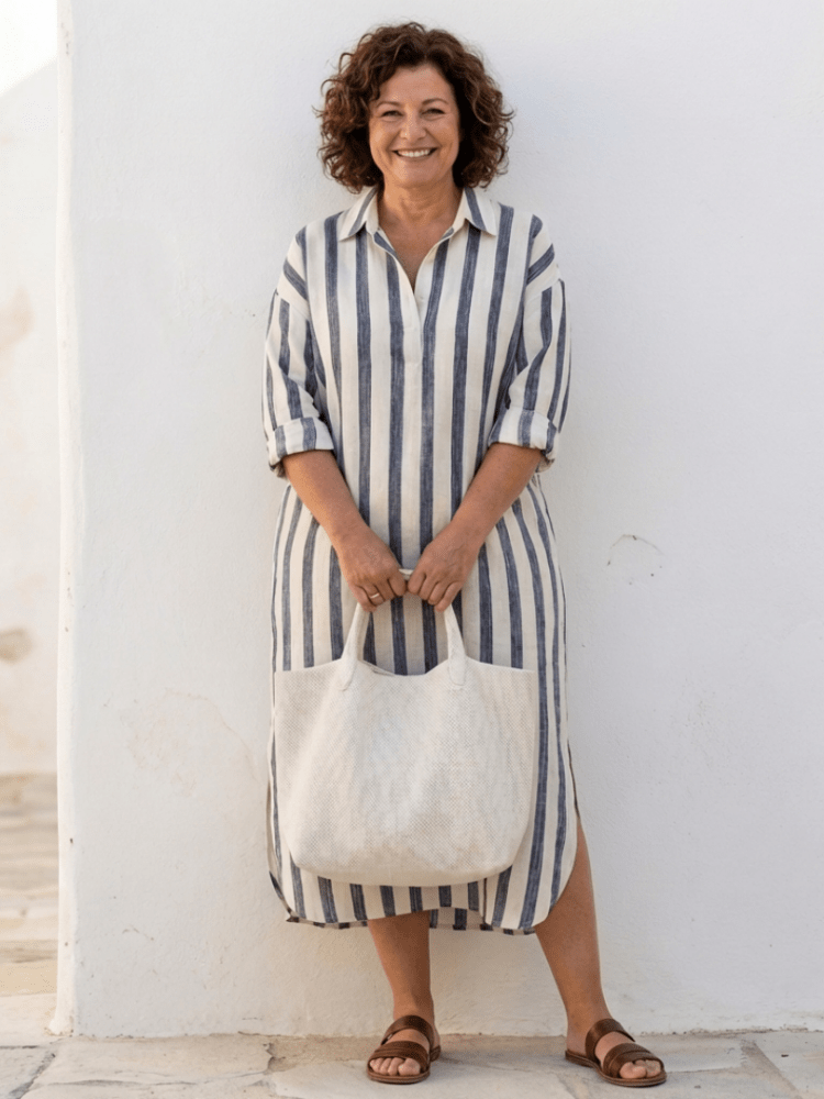 Progreso | vestido camisero de rayas — Azul marino con blanco