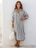Progreso | vestido camisero de rayas — Azul marino con blanco
