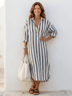 Progreso | vestido camisero de rayas — Azul marino con blanco