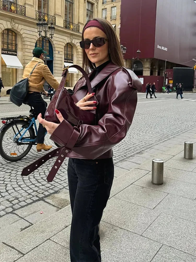 Maya | chamarra oversize efecto piel — Vino