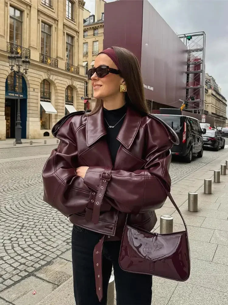 Maya | chamarra oversize efecto piel — Vino