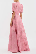 Malinalco | vestido camisero largo de brocado — Rosa