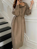 Jovita | vestido midi de punto con botones dorados — Moca