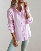 Lucinda | blusa con olanes y cuello alto — Rosa