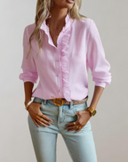 Lucinda | blusa con olanes y cuello alto — Rosa