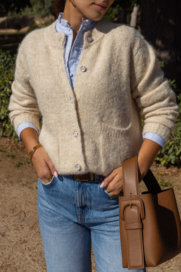 Nallely | cárdigan de punto suave con bolsas — Blanco crudo