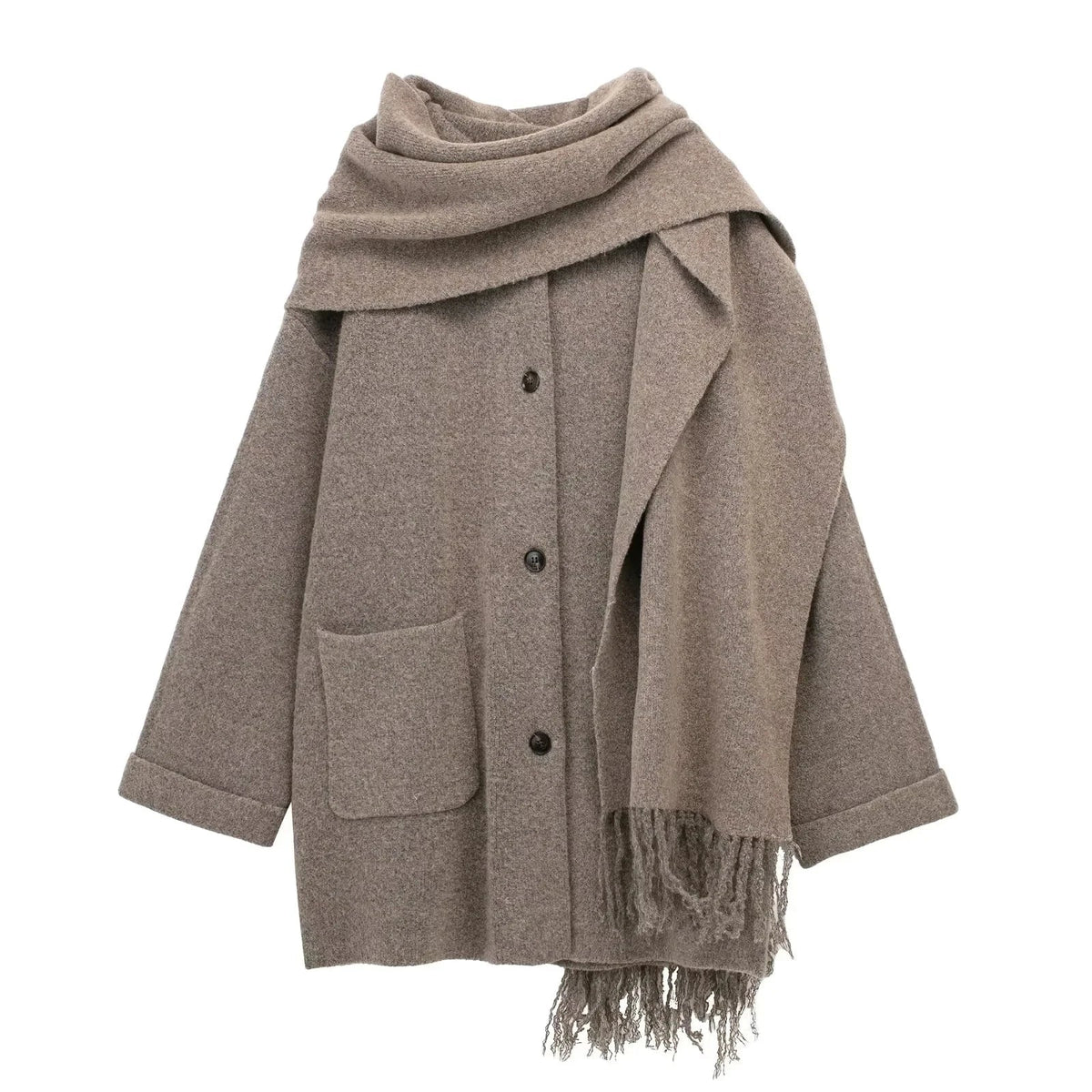 Guelatao | abrigo de punto con bufanda — Gris topo