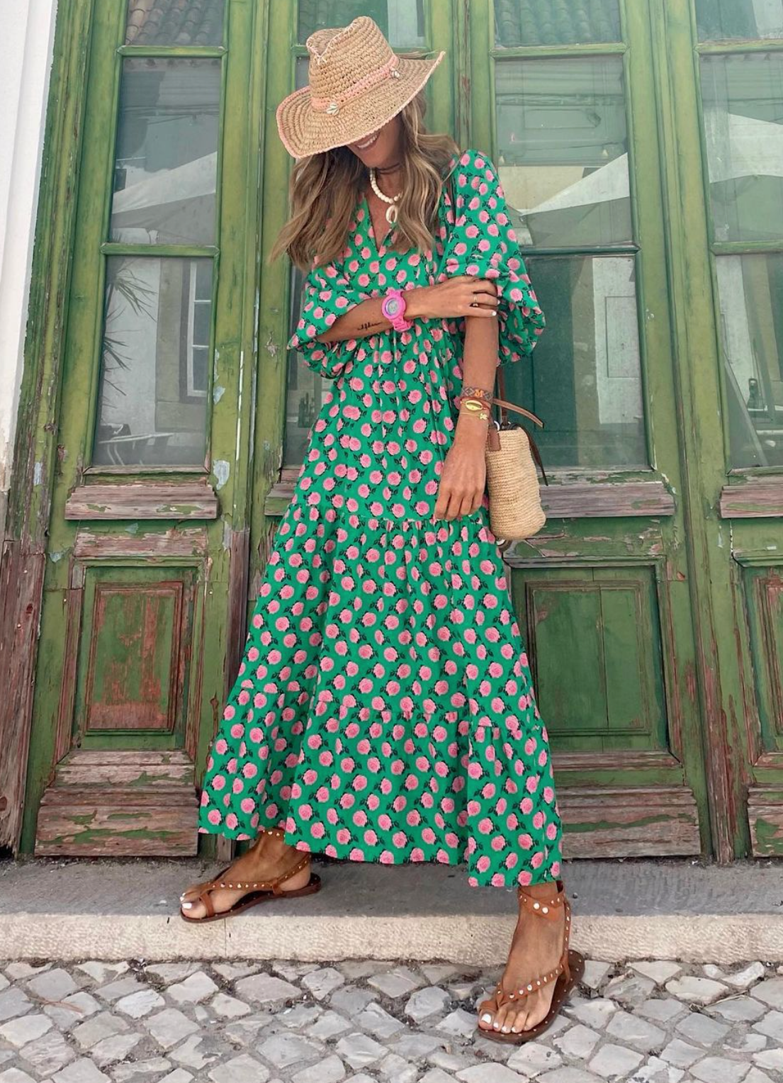 Fortín | vestido largo estampado — Verde estampado