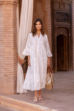Xcalak | vestido largo blanco bordado — Blanco