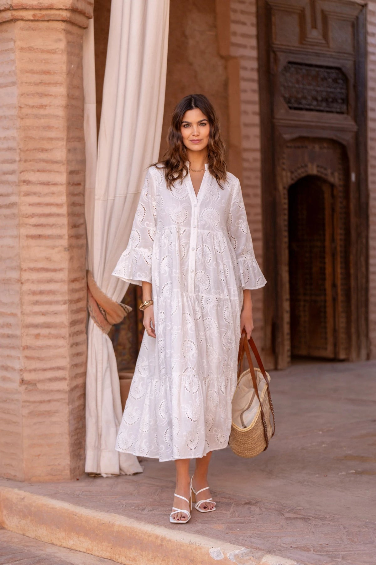 Xcalak | vestido largo blanco bordado — Blanco