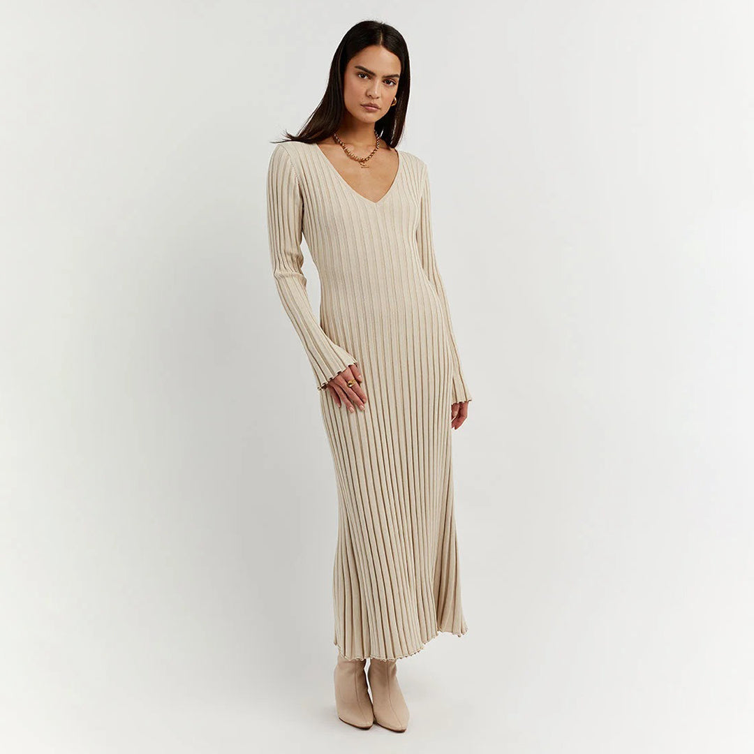 Xitlali | vestido largo de punto acanalado — Beige