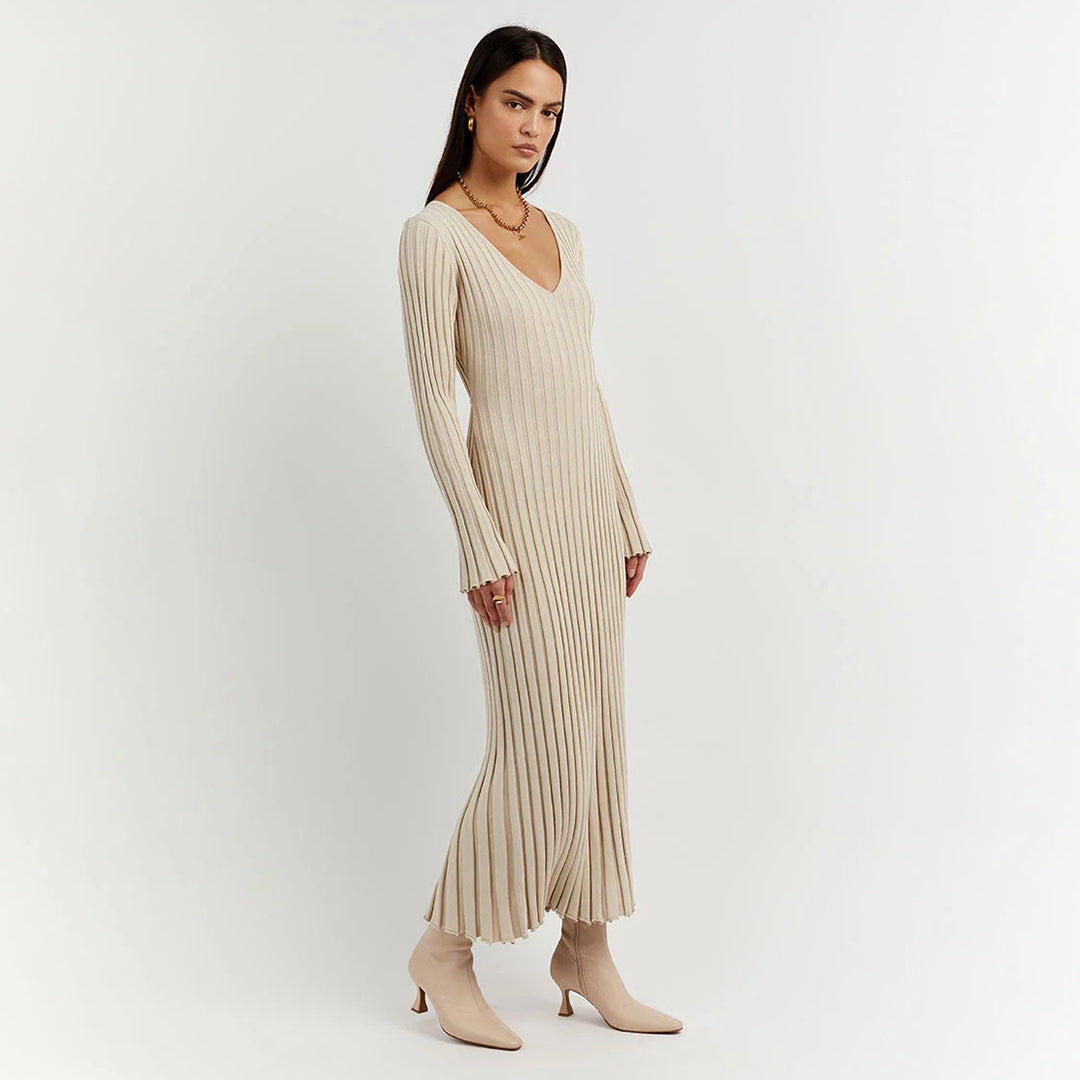 Xitlali | vestido largo de punto acanalado — Beige