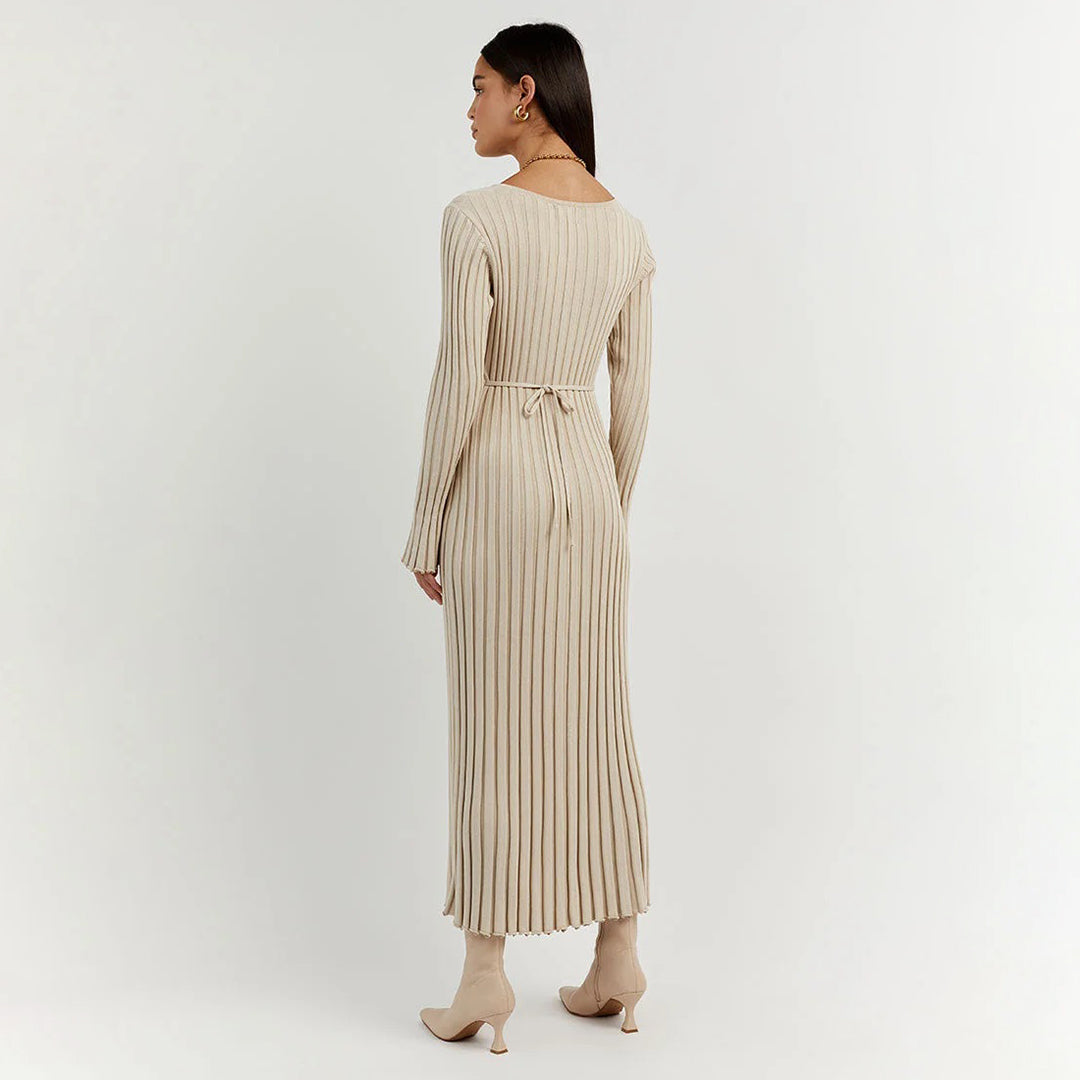 Xitlali | vestido largo de punto acanalado — Beige
