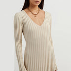 Xitlali | vestido largo de punto acanalado — Beige