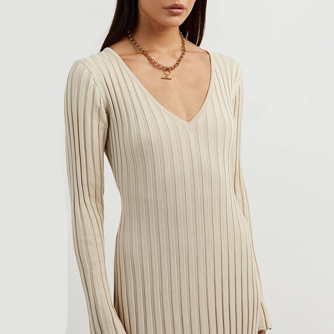 Xitlali | vestido largo de punto acanalado — Beige