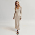 Xitlali | vestido largo de punto acanalado — Beige