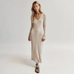 Xitlali | vestido largo de punto acanalado — Beige