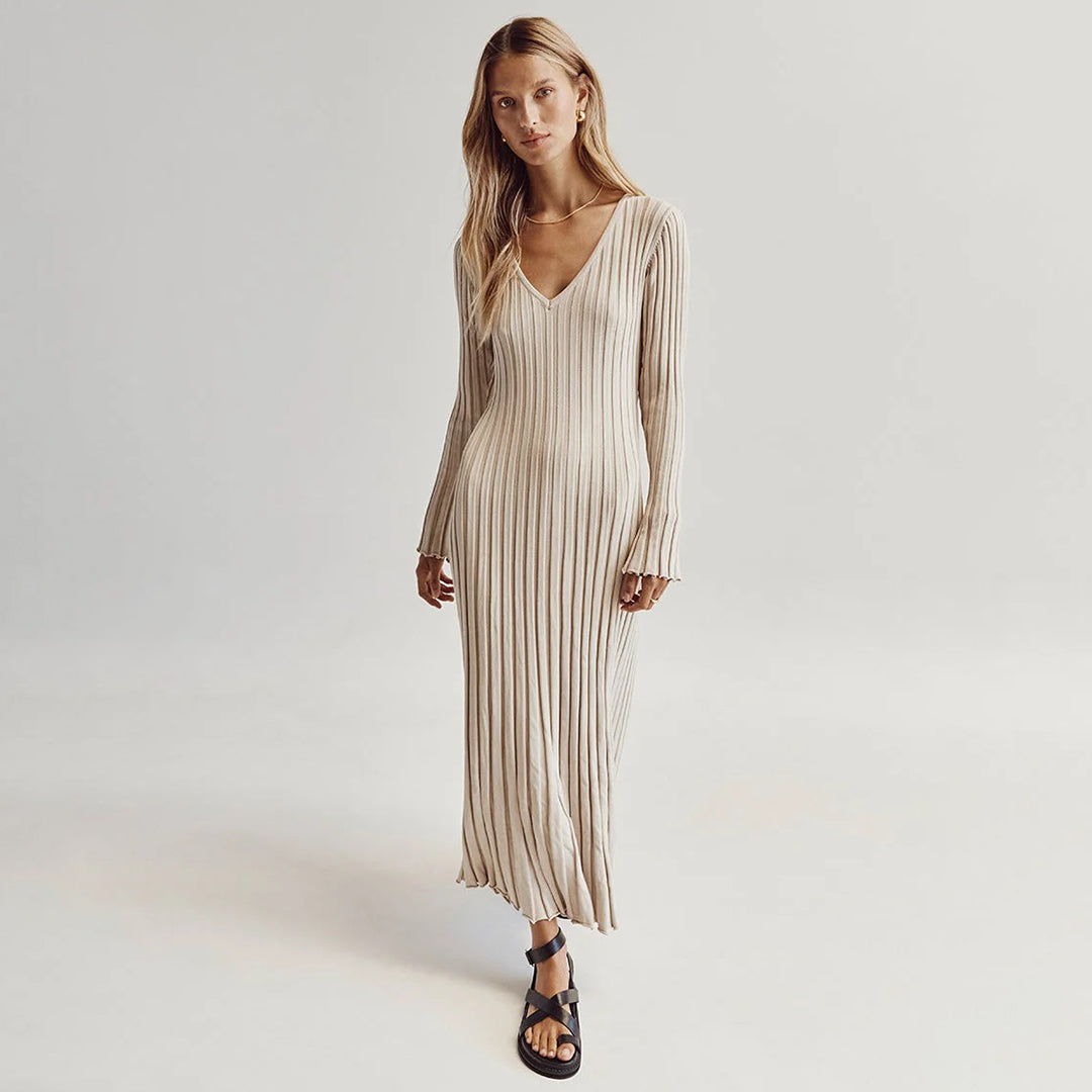Xitlali | vestido largo de punto acanalado — Beige