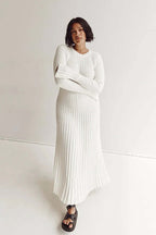 Nubia | vestido largo de canalé — Blanco