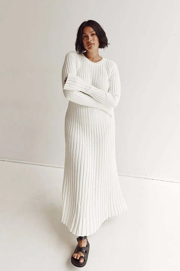 Nubia | vestido largo de canalé — Blanco