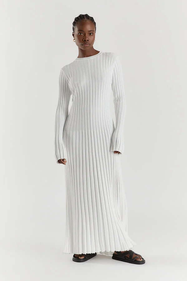 Nubia | vestido largo de canalé — Blanco