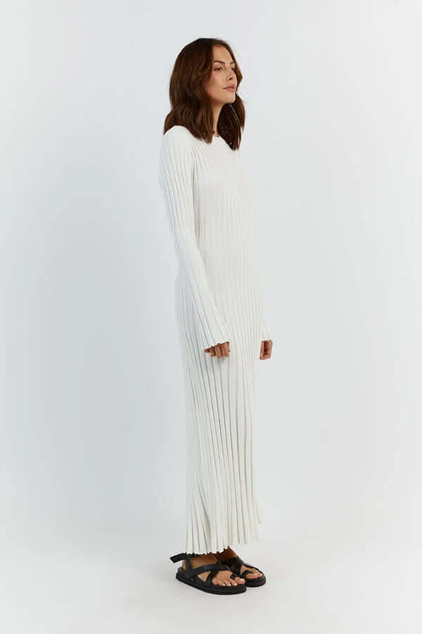 Nubia | vestido largo de canalé — Blanco