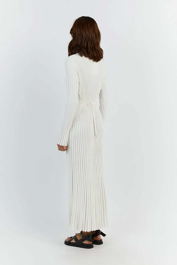 Nubia | vestido largo de canalé — Blanco
