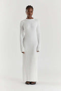 Nubia | vestido largo de canalé — Blanco