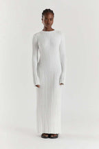 Nubia | vestido largo de canalé — Blanco