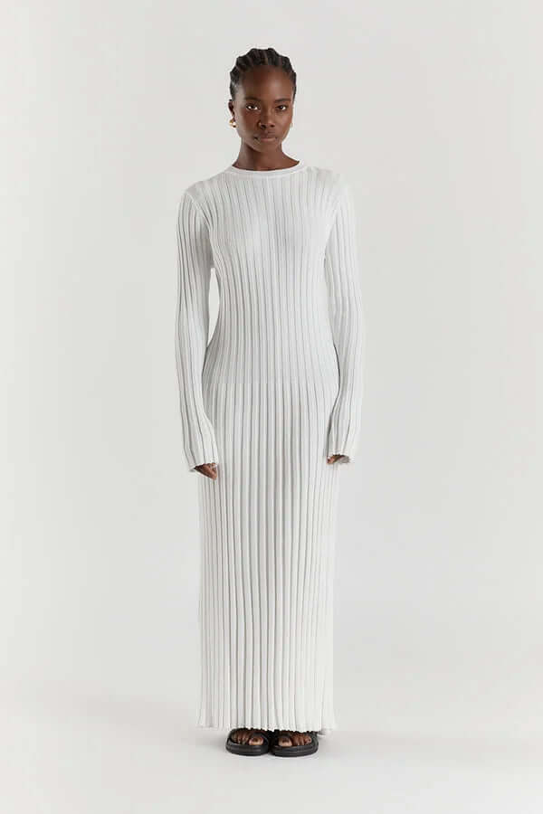 Nubia | vestido largo de canalé — Blanco