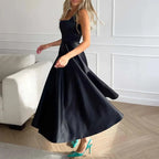 Jimena | vestido largo de tirantes con falda en A — Negro