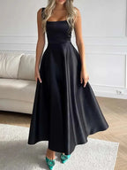Jimena | vestido largo de tirantes con falda en A — Negro