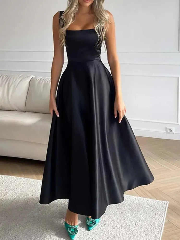 Jimena | vestido largo de tirantes con falda en A — Negro