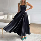 Jimena | vestido largo de tirantes con falda en A — Negro