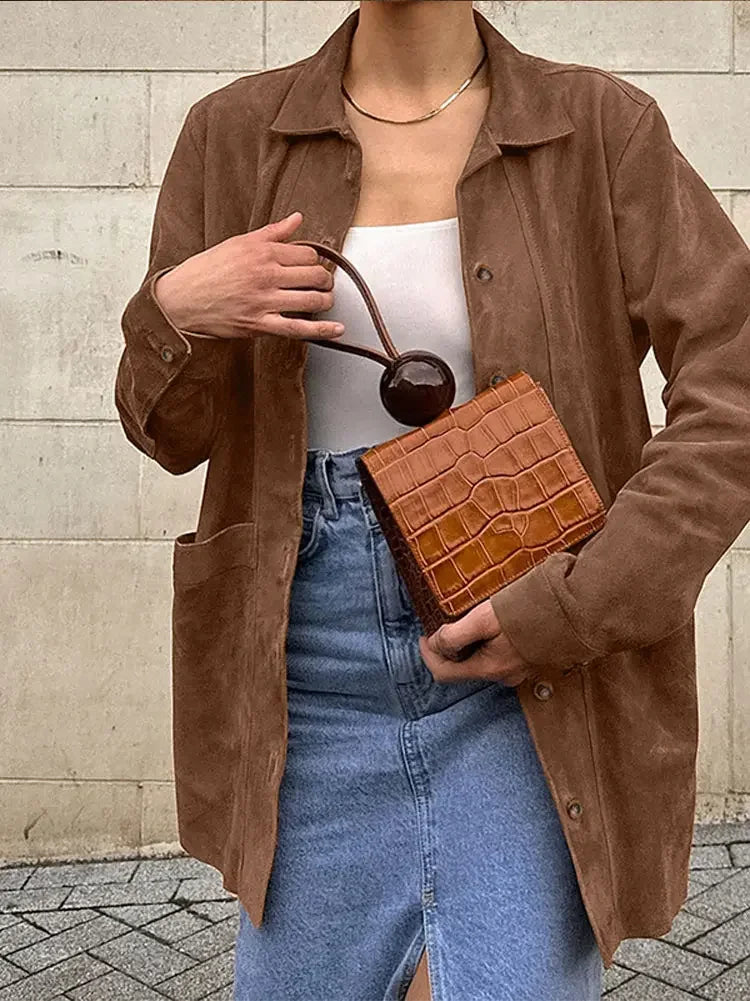 Hilaria | chamarra camisera efecto ante — Café