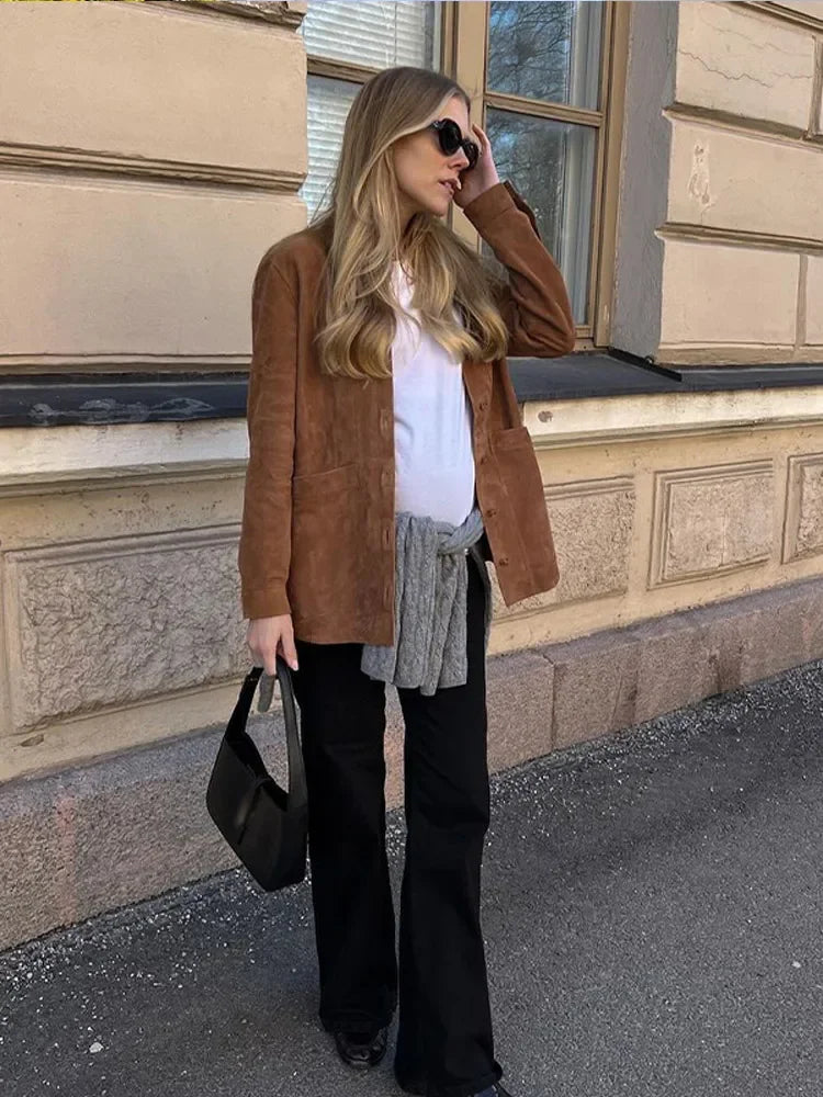 Hilaria | chamarra camisera efecto ante — Café