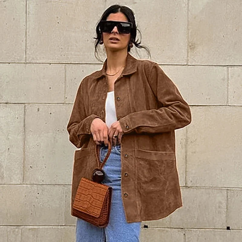 Hilaria | chamarra camisera efecto ante — Café