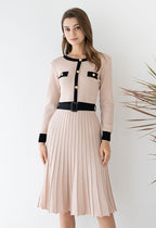 Paraíso | vestido de punto plisado con cinturón — Rosa palo con negro