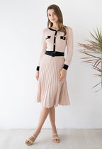 Paraíso | vestido de punto plisado con cinturón — Rosa palo con negro